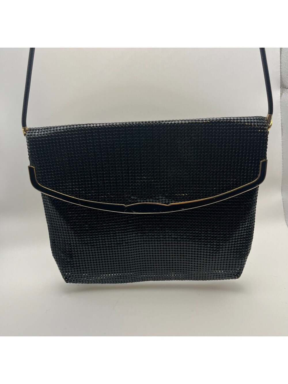 Vintage Glomesh Australia Black Metal Mesh Shoulder Bag Gold Trim Purse